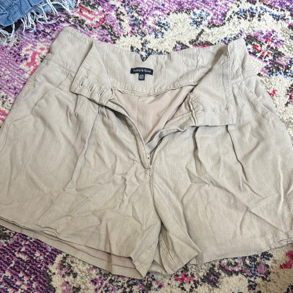Cable & Gauge Tan High Waist Relaxed Fit Shorts